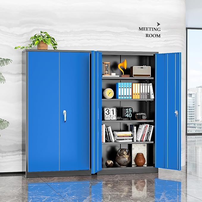 INTERGREAT Metal Storage Cabinets 72” Black Blue Garage Steel Storage Cabinet with Doors and Shelves, Steel File Cabinet for Home Office, Basement, Warehouse, Classroom(Anti Tipping)