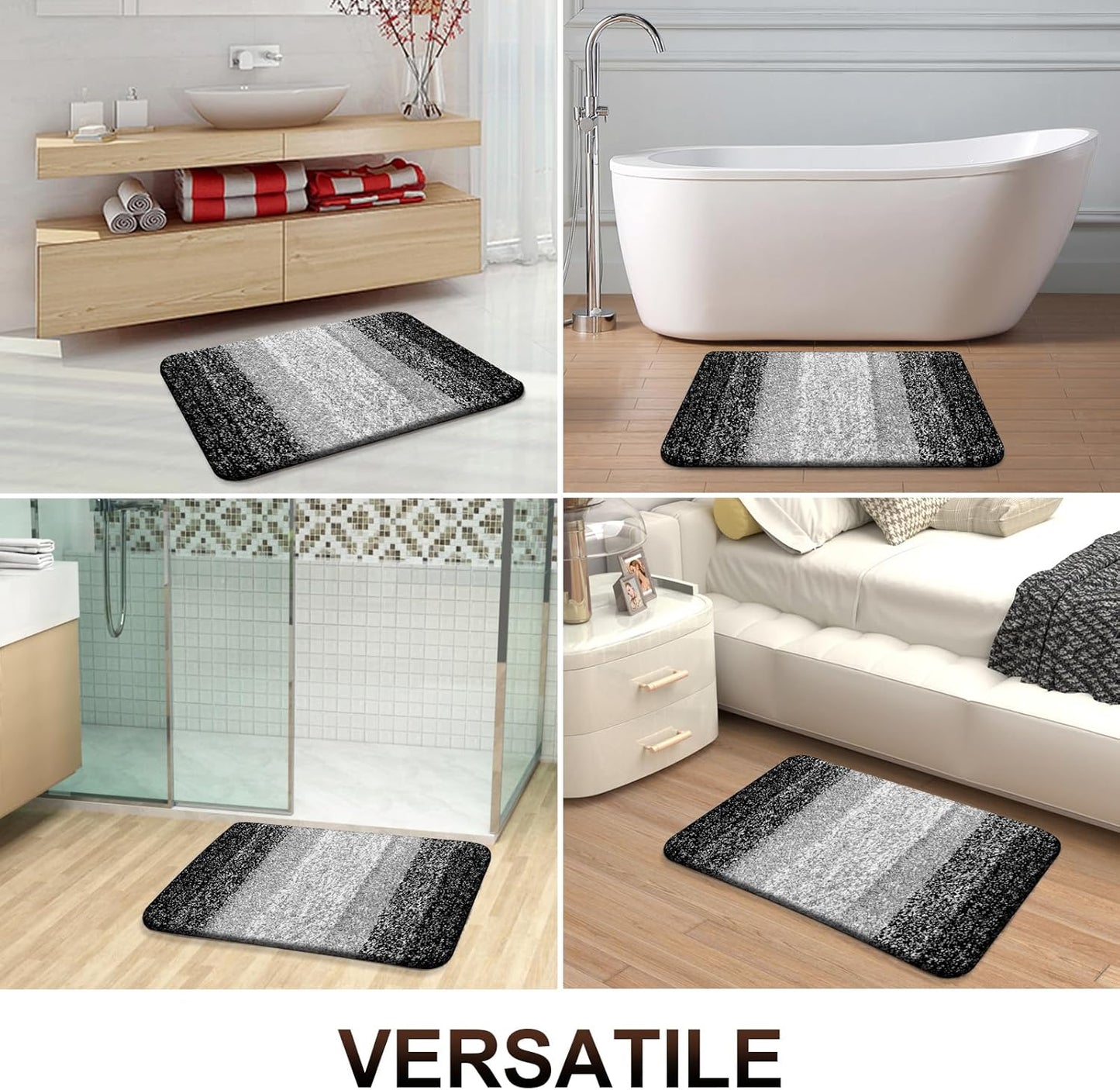 OLANLY Bathroom Runner Rugs 47x24, Extra Soft Absorbent Microfiber Bath Rugs, Rubber Backing, Quick Dry, Machine Washable Bath Mats for Bathroom Floor, Tub and Shower, Home Decor Accessories, Black