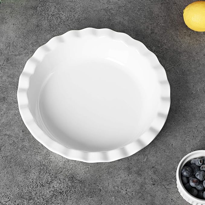ONTUBE 10.5-Inch Deep Pie Pans 50oz, Ceramic Large Round Pie Tins for Baking, (White, 1 Pieces)