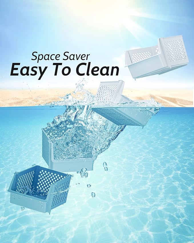 TidyFriend Stackable Storage Bins for Pantry, 4 Pack Stackable Bins For Organizing Food, Kitchen, and Bathroom Essentials (White)