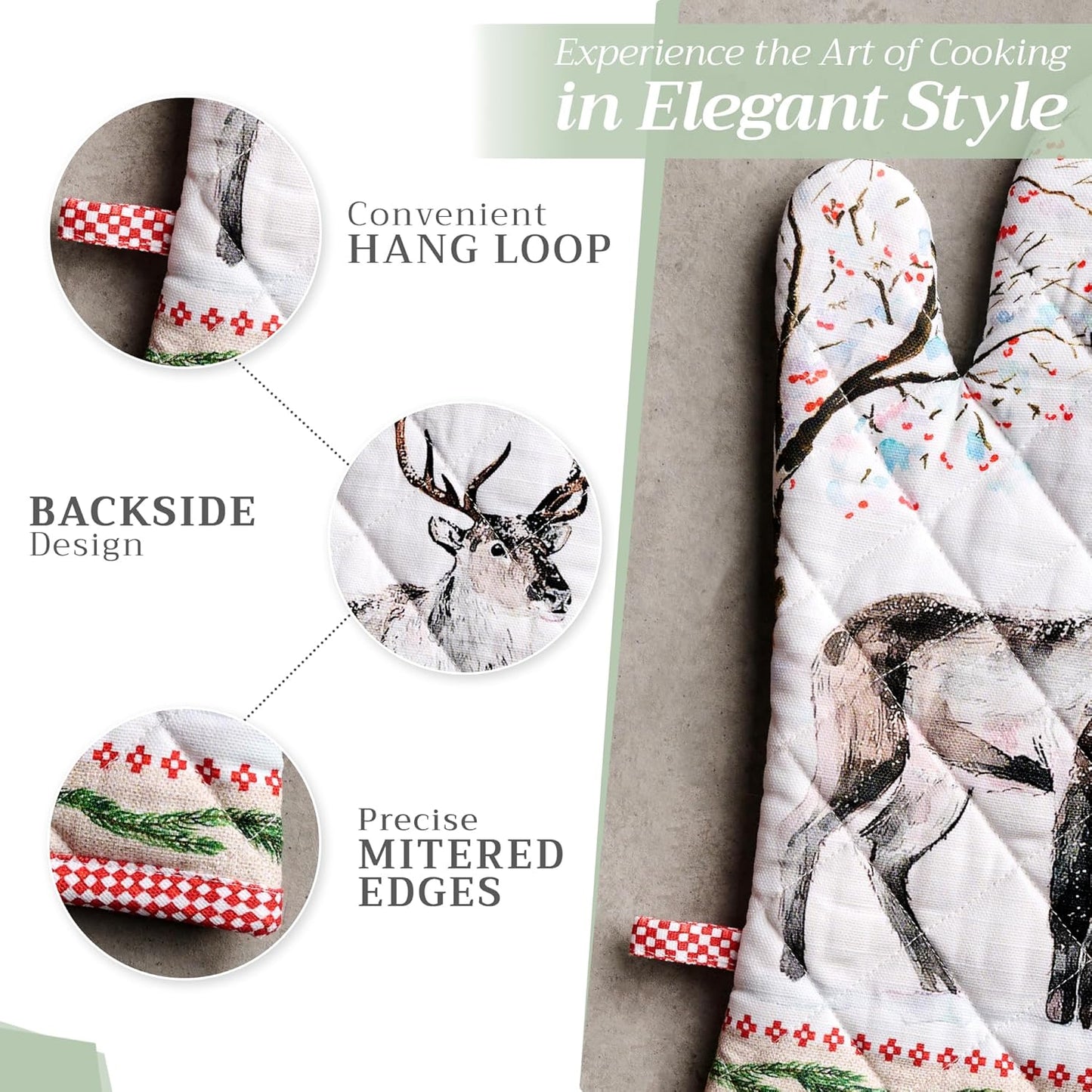 Maison d' Hermine Oven Gloves 100% Cotton Oven Mitt 7" x 13" with Loop Heat Resistant, BBQ, Cooking Gloves, Baking, Grilling, Kitchen, Handling Hot Pans (Pack of 1, Rural Christmas)