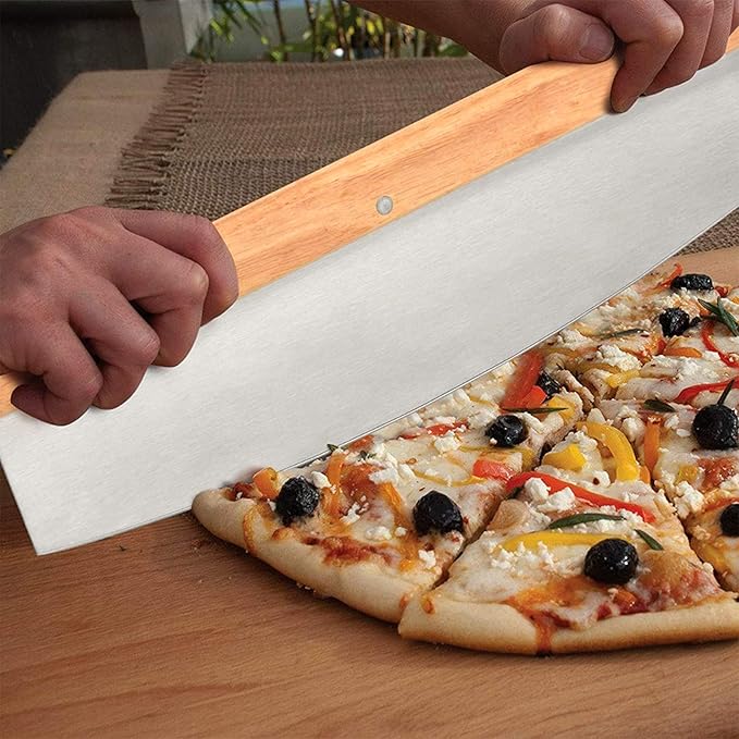 Pizza Grilling Tool Kit - Including 15 x 12 inch Pizza Stone with Metal Handle Rack, Rocker Pizza Cutter Blade with Wooden Safer Grip & Protective Cover – Premium Pizza Oven Grill Accessories