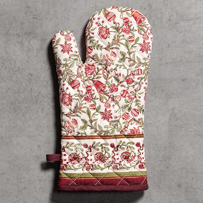 Maison d' Hermine Oven Gloves 100% Cotton Oven Mitt 7" x 13" with Loop Heat Resistant, BBQ, Cooking Gloves, Baking, Grilling, Kitchen, Handling Hot Pans (Pack of 1, Reveillon Au Jardin)