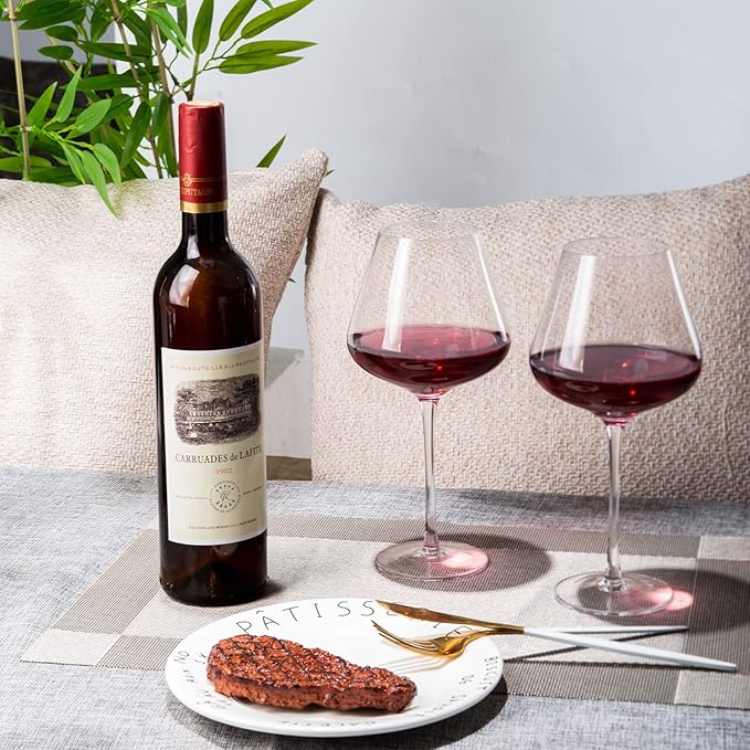 Hand Blown Red Wine Glasses Set of 4 – 23 oz Burgundy Wine Glasses With Long Stem – Large Premium Crystal Wine Glass – Unique Gift for Wedding, Anniversary, Mother’s Day – Clear