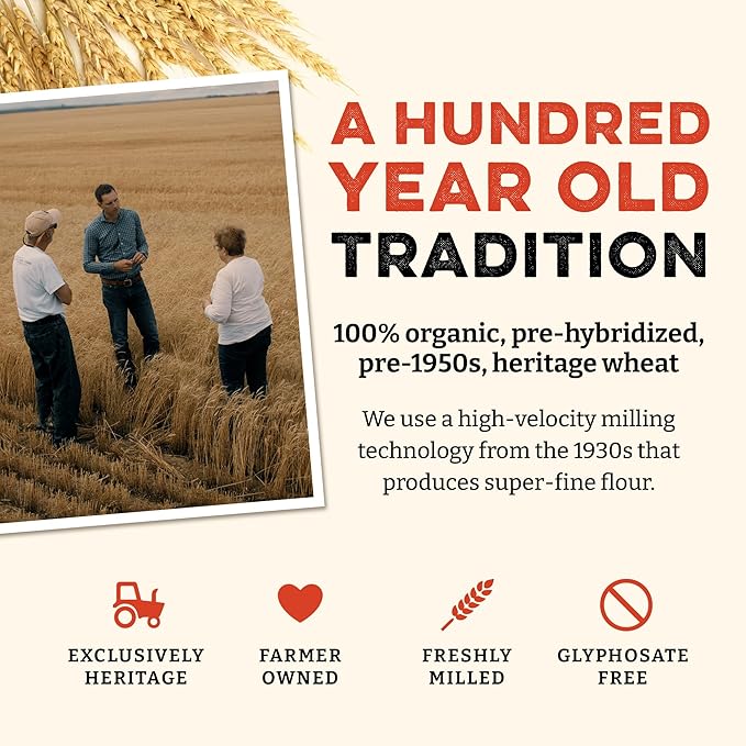 Sunrise Flour Mill Heritage Organic White Flour | USDA Organic All Purpose Flour Unbleached - Non-GMO, Kosher, Glyphosate Free, High Protein for Baking, Unbromated White Wheat (400 Ounce (Pack of 1))