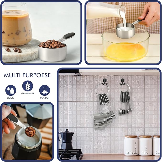 HOTEC 10-PACK Measuring Cups &Spoons Set, Kitchen Gadagets Cooking Baking,Heavy Duty & Dishwasher Safe for Dry and Liquid Ingredients,Black