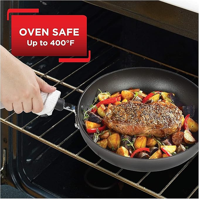 T-fal Ultimate Hard Anodized Nonstick Fry Pan Set 2 Piece, 8, 10 Inch, Oven Broiler Safe 400F, Kitchen, Cookware, Pots and Pans Set Non Stick, Frying Pans, Dishwasher Safe, Black