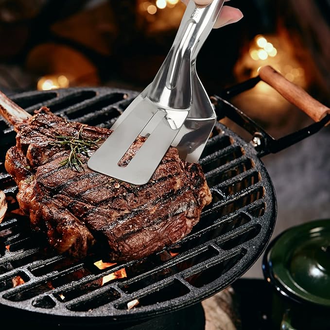 Steak Clamps, 3-in-1 Cooking Tong, Double Sided Spatula, 11 inch Multifunctional Stainless Steel Food Flipping Spatula Tongs Clip for Beefsteak Bread Hamburger BBQ Meats Pizza Pies Bread Fish (1 Pack)