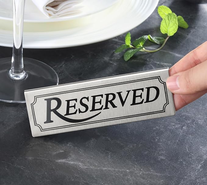 New Star Foodservice Stainless Steel Table Tent Sign (Silver (Reserved), 4.75"x 1.75" (Set of 6))