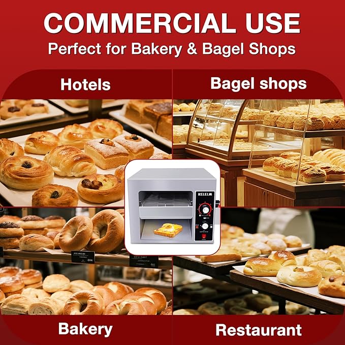 Conveyor Toaster,Commercial Toaster, Heavy Duty Restaurant 300 Slices for Bread Bun Bagel Baked Food,1.9KW