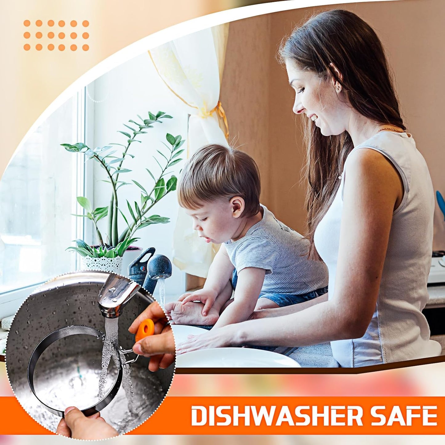 Patelai 6 Pcs Professional Egg Ring Pancake Ring Set Stainless Steel Fried Egg Molds Griddle Pancake Shapers with Orange Silicone Handle for Breakfast Omelette Sandwich(4, 6 Inch)