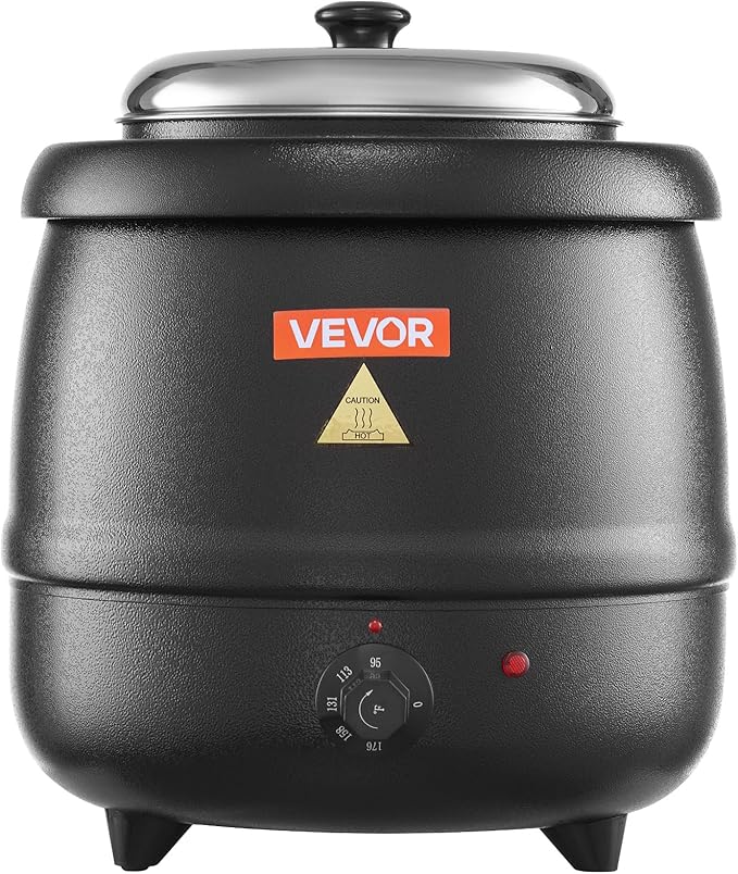VEVOR Electric Soup Warmer, 10QT Commercial Soup Kettle with 304 Stainless Steel Detachable Insert Pot, 95~176°F Adjustable Temperature, Soup Station for Restaurant and Big Family, Black