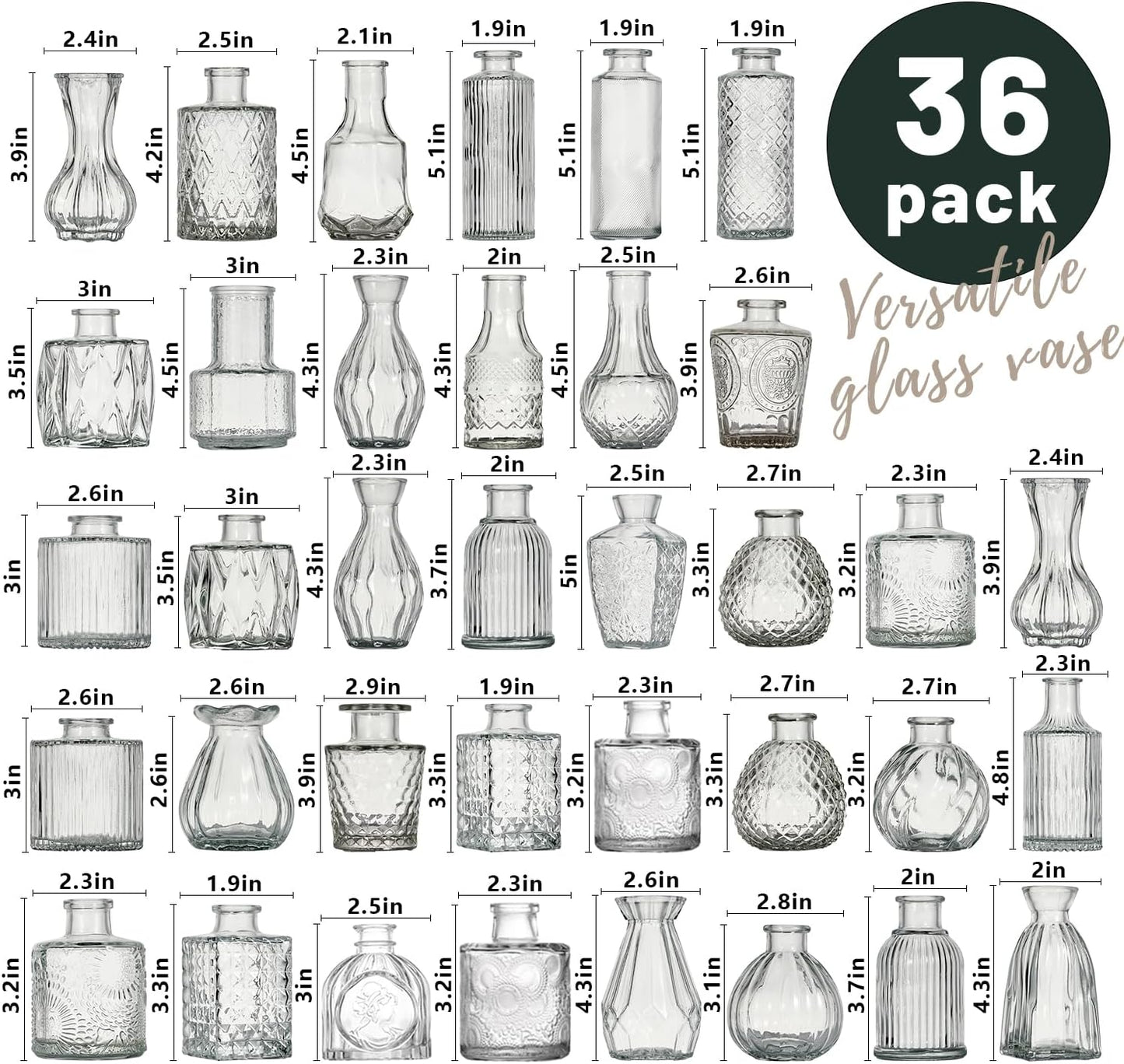 Glass Bud Vase Set of 36 Pcs Small Minimalist Vases for Flowers, Vintage Rustic Home Decor for Table Centerpiece Wedding Party, Modern Clear Aromatherapy Bottle for Living Room Bedroom