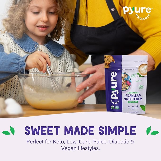 Pyure Organic Stevia Blend | Granulated Sugar Substitute with Zero Calories & Carbs | Keto, Diabetic & Vegan Friendly | Sugary Taste Alternative | USDA Organic, Non-GMO | Good For Baking | 1.5lb (24oz)