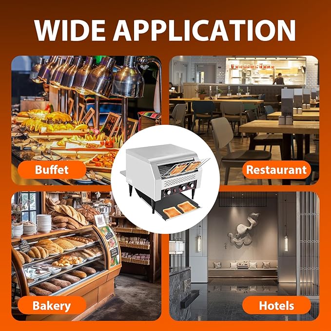 Commercial Toaster Conveyor 450 Slices/Hour, 2600W Stainless Steel Heavy Duty Commercial Toaster Conveyor for Restaurant with Three-ring Heating Tubes for Bun Bagel Bread Baked