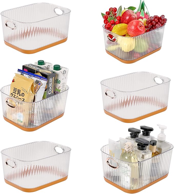 VECELO Refrigerator Organizers - Durable PET Storage Bins, Space Saving, Clear View, Contain Spill, Organizer for Kitchen, Laundry, Closet - Set of 2