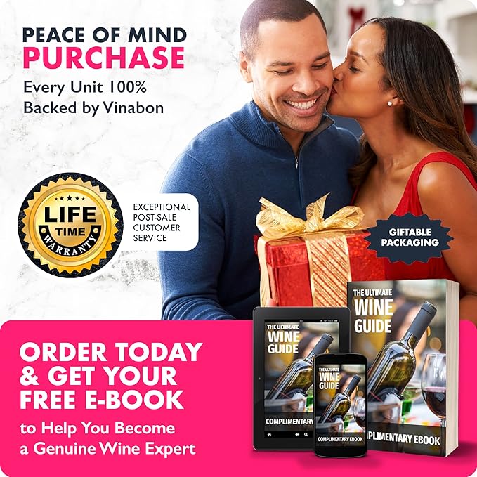 VINABON Electric Wine Opener - Premium 2025 Rechargeable Wine Bottle Opener Corkscrew with Foil Cutter, One-Touch Automatic Operation & LED Lights. Includes Wine Guide eBook