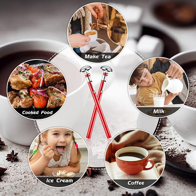 Xuhal 12 Pcs Stainless Steel Kitchen Thermometer with 5 Inch Long Stem 1 Inch Dial Thermometer Milk Frothing Food for Oven Probe Meat Grill BBQ Cooking Chocolate Water (Red)