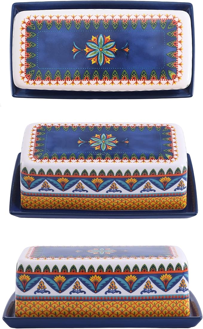 Bico Havana Ceramic Butter Dish with Lid, Wide Butter Keeper for Counter, Kitchen Countertop, Microwave and Dishwasher Safe