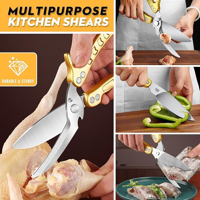 Poultry Shears, Germany Detachable Heavy Duty Kitchen Scissors, Golden Kitchen Shears With Knife Bottle Opener Gift Box, Multipurpose Kitchen Shears For Cooking Chicken Meat Turkey Thanksgiving
