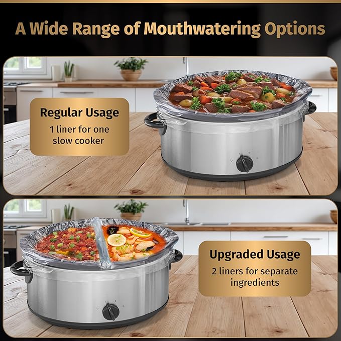 Matiks Slow Cooker Liners 3-8 Quart – Cooking Liner – Large Size 13" × 21" – Fit 3QT to 8.5QT Slow Cookers – Works for Oval & Round Pots – 30 Bags & Recipes Added – Compatible with Crock Pot
