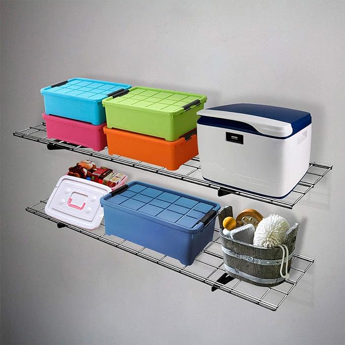 FLEXIMOUNTS 2-Pack 1x4ft 12-inch-by-48-inch Wall Shelf Garage Storage Rack Wall Mounted Floating Shelves, Black