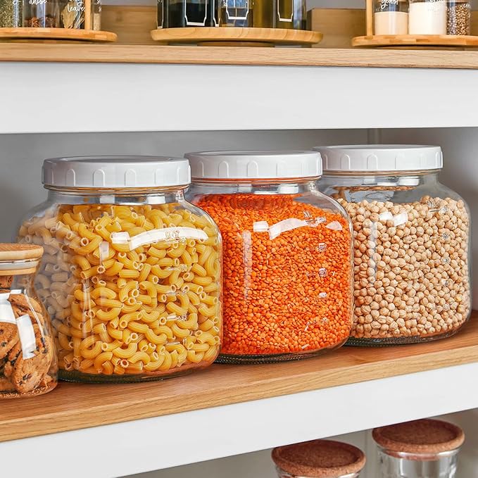 2 Pack 0.8 Gallon Glass Jar With Lid, 102 Oz Wide Mouth Mason Jars, Clear Glass Storage Jars With 2 Scale Marks, Canning Jars For Pickling, Rice, Sugar, Flour, Pasta