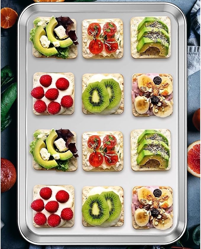 Stainless Steel Baking Sheet Set of 2, Deedro Cookie Sheet Metal Baking Pan Oven Tray, Non Toxic & Heavy Duty, Rust Free & Mirror Finish, Easy Clean & Dishwasher Safe, 20 x 14 x 1.3 Inch