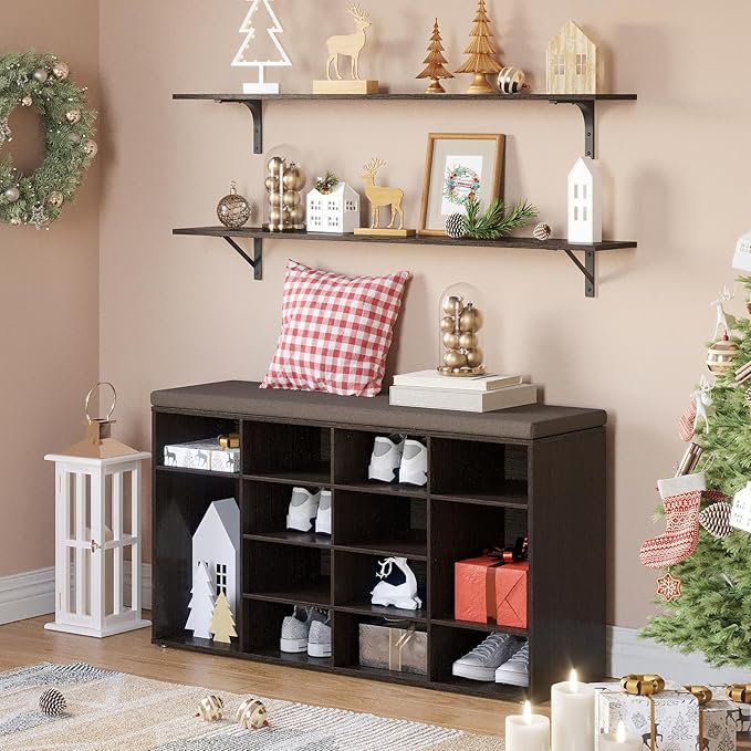 DINZI LVJ Long Wall Shelves, 47.3Inch Wall Mounted Shelves Set of 2, Extra Large Wall Storage Ledges with Sturdy Metal Brackets for Living Room, Bathroom, Bedroom, Kitchen, Espresso