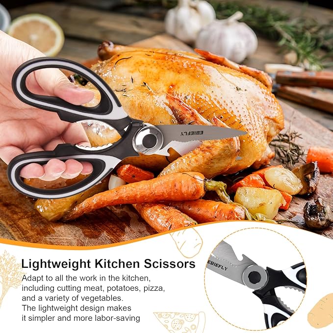 Kitchen Scissors Utility Chopping Scissor Professional Shears for Meat Cutting Sharp Kitchenad Shears Multipurpose Scissor for Food Outdoor BBQ No Rust + 100 Pcs Plastic Gloves Disposable
