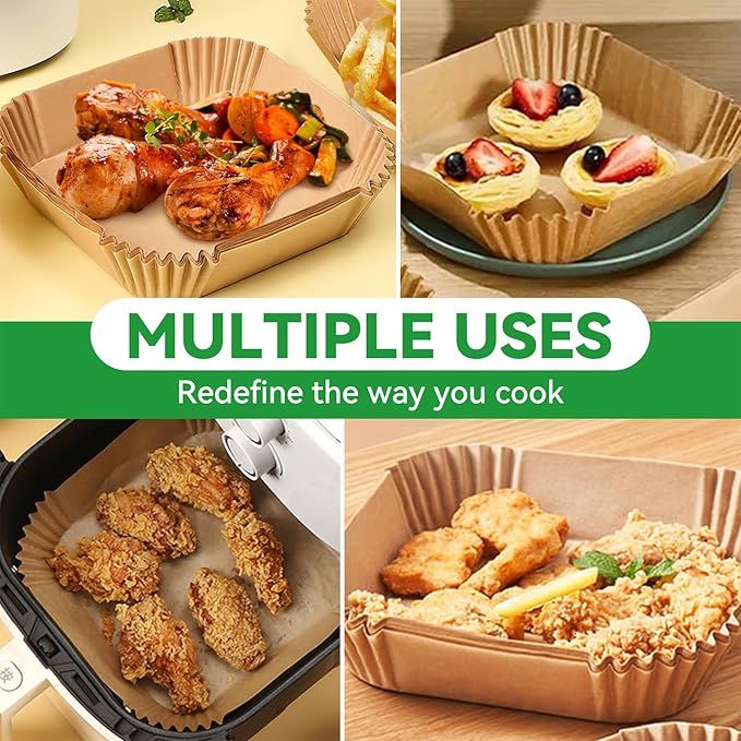 OAMCEG Air Fryer Disposable Liners,240 PCS Square Non-stick Disposable Liners for 5-8QT, 8 inch Air Fryer Parchment Baking Paper for Frying, Baking, Cooking, Roasting and Microwave
