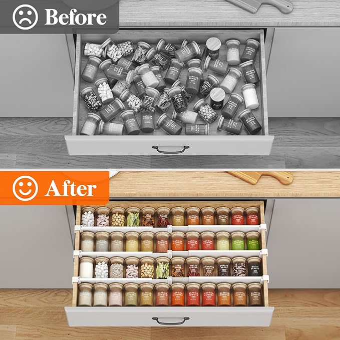 Lifewit Hanging Kitchen Drawer Dividers 3.1" High, 10-17" Adjustable Drawer Organizers for Utensils, Expandable Dresser Separators in Kitchen/Bedroom/Bathroom/Vanity/Office, White(8 Pack)