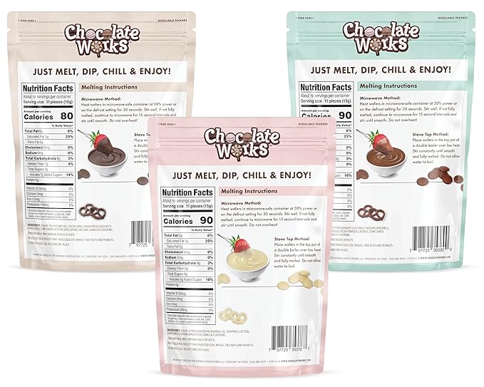 Chocolate Works Melting Chocolate Parent (10 oz (Pack of 3), Variety Pack: Milk, Dark, White Chocolate)