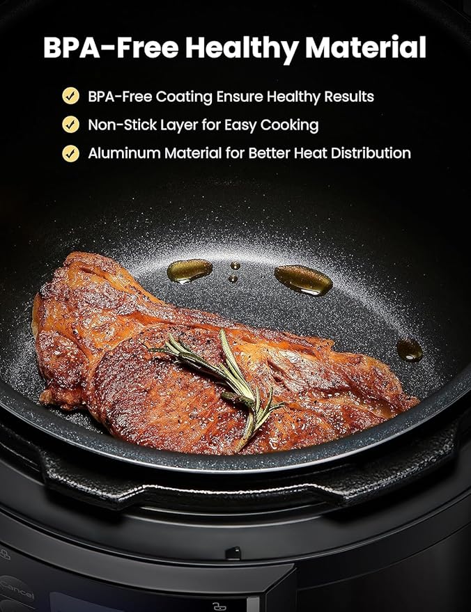 COMFEE’ 9-in-1 Electric Pressure Cooker 13 Presets Instant Multi Cooker Olla de Presion Slow Cooker Rice Cooker Steamer Sauté Yogurt Maker Non-Stick Pot 6 Quart Black, Aluminum