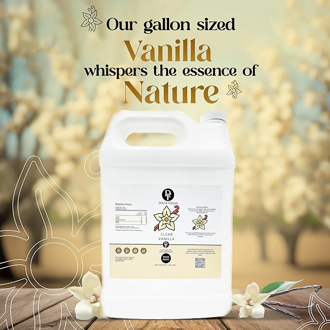 Dolce Flav Clear Double Strength Imitation Vanilla Extract - 1 Gallon - Gluten-Free, Keto-Friendly & Sugar-Free Vanilla Flavoring with Natural and Artificial Vanilla Flavor