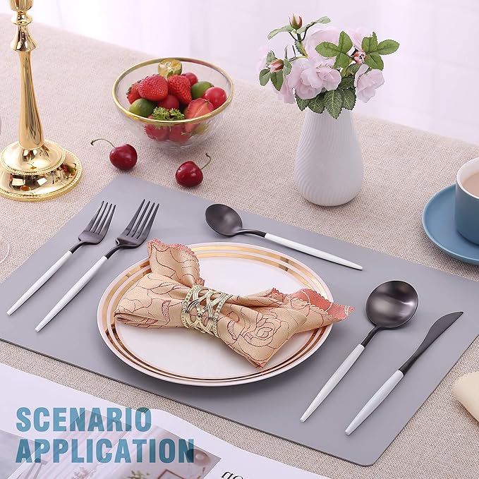 Matte Black White Silverware Set for 4,Modern Stainless Steel Brushed Cutlery Set,20-Pieces Heavy Duty Flatware Set,Knives Spoons and Forks Set Utensils Set, Satin Finish, Dishwasher Safe