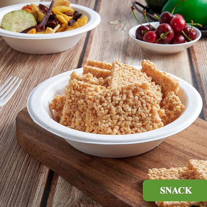 Vplus 200 Pack 12 OZ Paper Bowls, Disposable Compostable Bulk, Eco-friendly Bagasse, Heavy-duty Bowls Perfect for Milk Cereals, Snacks, Salads