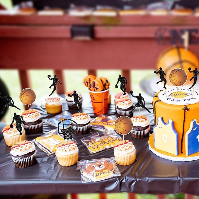 24Pcs Basketball Cupcake Toppers Star Sports Fan Basketball Backboard Cupcake Picks Baby Shower Players Sports Theme Birthday Party Cake Decorations Supplies