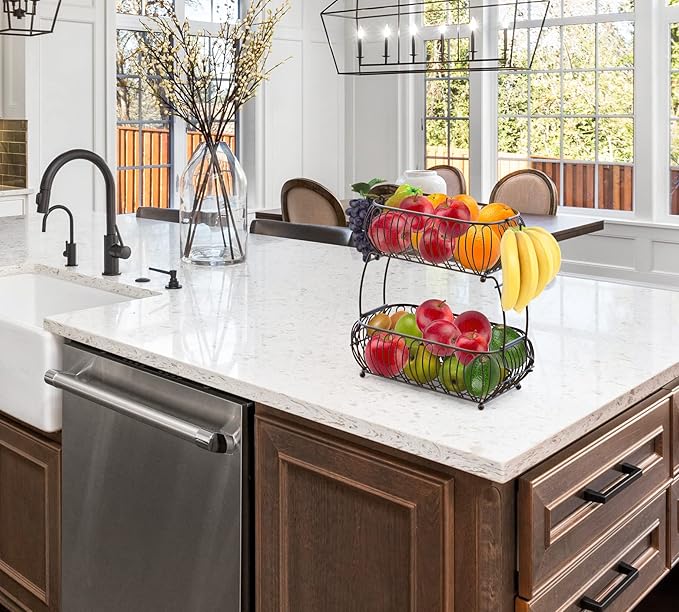 Simple Houseware 2-Tier Countertop Oblate Fruit Basket Holder, Bronze