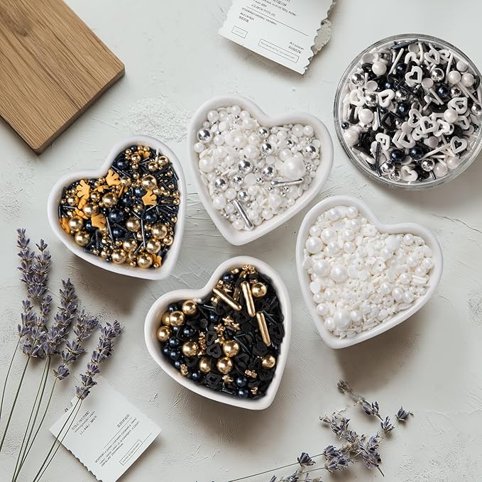 White Lovers Sprinkles for Cake Decorating 4.23ounce - Sugar Mix Contains Heart & Flowers Pearl Sprinkles for Cupcake Toppers, Ice Cream, Candy, Cookie Decorations - Wedding Party Supplies