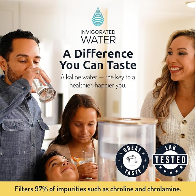 pH Recharge Glass Alkaline Water Filter Dispenser - Countertop Water Filter System - Purifier Pitcher for Home and Office - High pH Pure Drinking Water Filtration - 8.5L/2.25 Gal