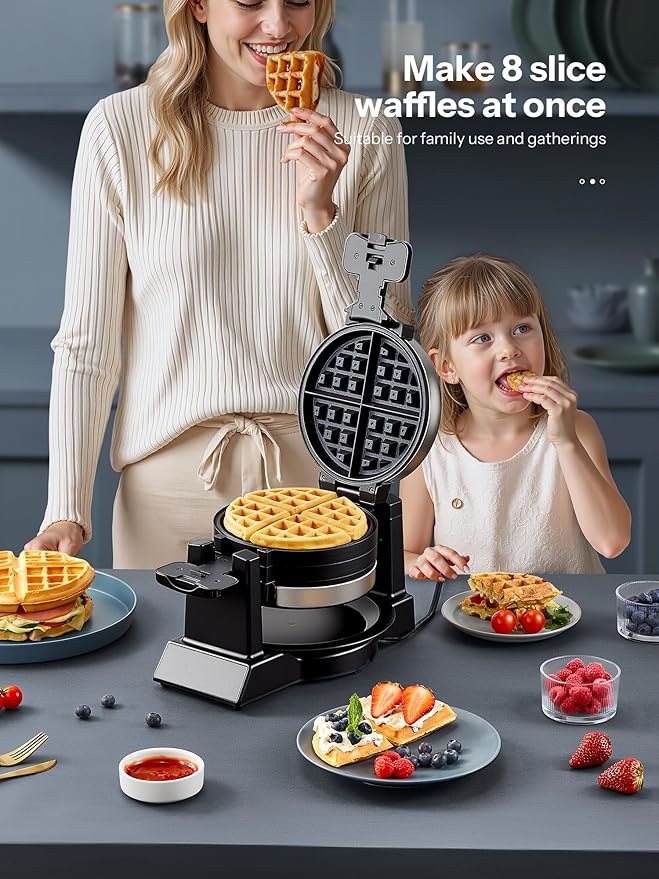 Yabano Belgian Waffle Maker - Professional Rotating Waffle Iron with Double Flip Technology, Nonstick Plates, Removable Drip Tray & Cool-Touch Handles