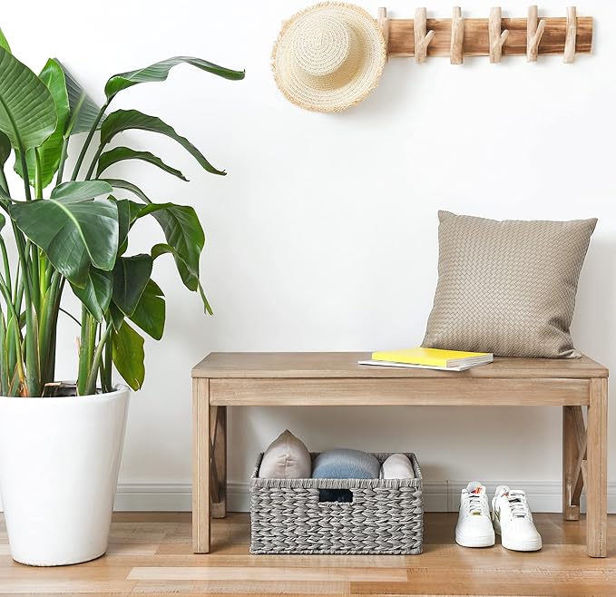 GRANNY SAYS Large Wicker Basket for Storage, Waterproof Baskets for Shelves, Storage Baskets with Handles, Grey Basket for Storage, 1-Pack