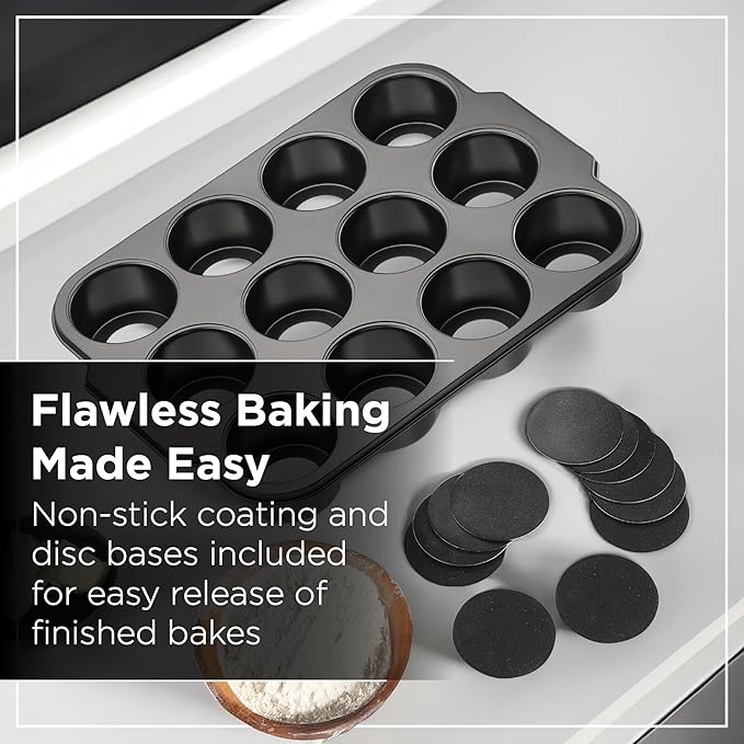 Wrenbury Pro Mini Cheesecake Pans Removable Bottom 12 Hole - Heavy Gauge Carbon Steel Muffin Cupcake Pan Loose Bottom Springform for Baking - 3 Inch Individual Cheesecakes Tin - PFOA Free
