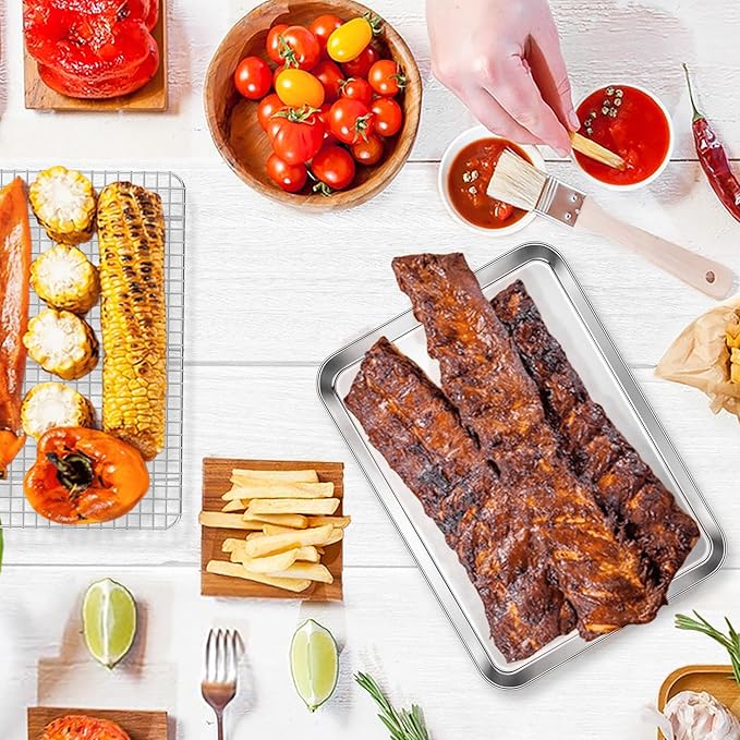 E-far Stainless Steel Baking Sheet with Wire Rack Set, 16” x 12” Cookie Sheet Baking Pan for Oven, Rimmed Large Metal Tray with Cooling Rack for Cooking Roasting, Non-Toxic & Dishwasher Safe