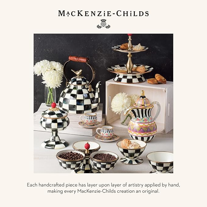 MACKENZIE-CHILDS Enamel Relish Dish, Small Serving Bowl for Entertaining, Black-and-White Courtly Check