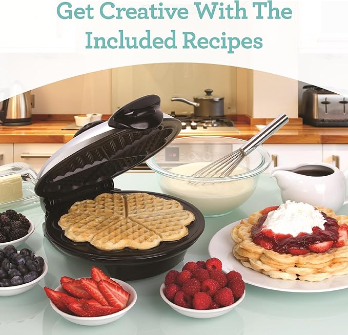 Euro Cuisine WM520 Heart Shaped Iron Waffle Maker - Eco-Friendly PTFE and PFOA Free Non Stick Plates, Perfect for V-Day & Special Occasions, 8-Inch