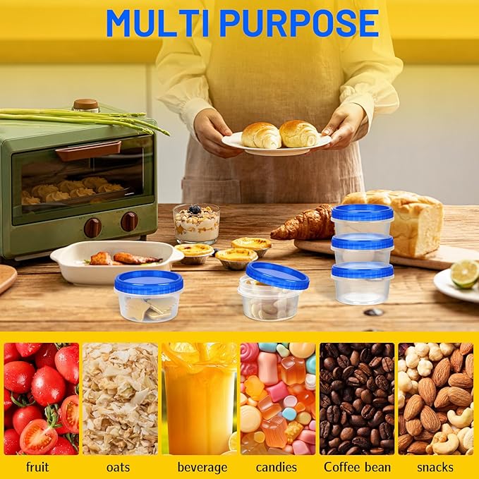 12 Pack Freezer Containers with Screw On Lids, 8 Oz Stackable Reusable Plastic Storage Container, Airtight Plastic Food Storage Containers with Twist Top Lids for Food Soup Jello Sauce