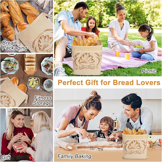 4 Pack Reusable Linen Bread Bags for Homemade,Organic Linen Bread Bag for Homemadesourdough 17 x3 inches Food Storage Cloth Bag,Keep Fresh and Upgrade Large Capacity Portable