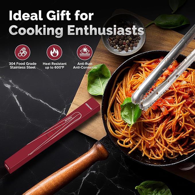 Precision Serrated Non-Slip Tips Cooking Tongs 2 Set (9" & 12"), One-Piece Easy to Control Stainless Steel Kitchen Tweezer Tongs, Multi-Purpose Food Tweezers for Baking, Food Plating, BBQ